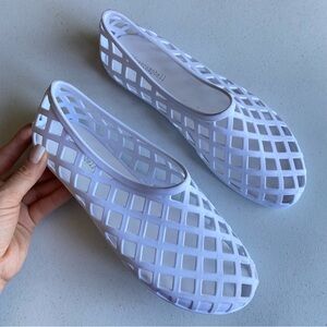 Jeffrey Campbell Size 10 White Mesh Round Toe Slip-on Plastic Ballerina Flats